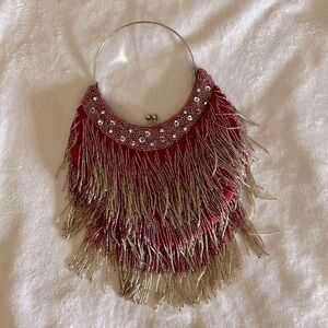 red fringe beaded bag